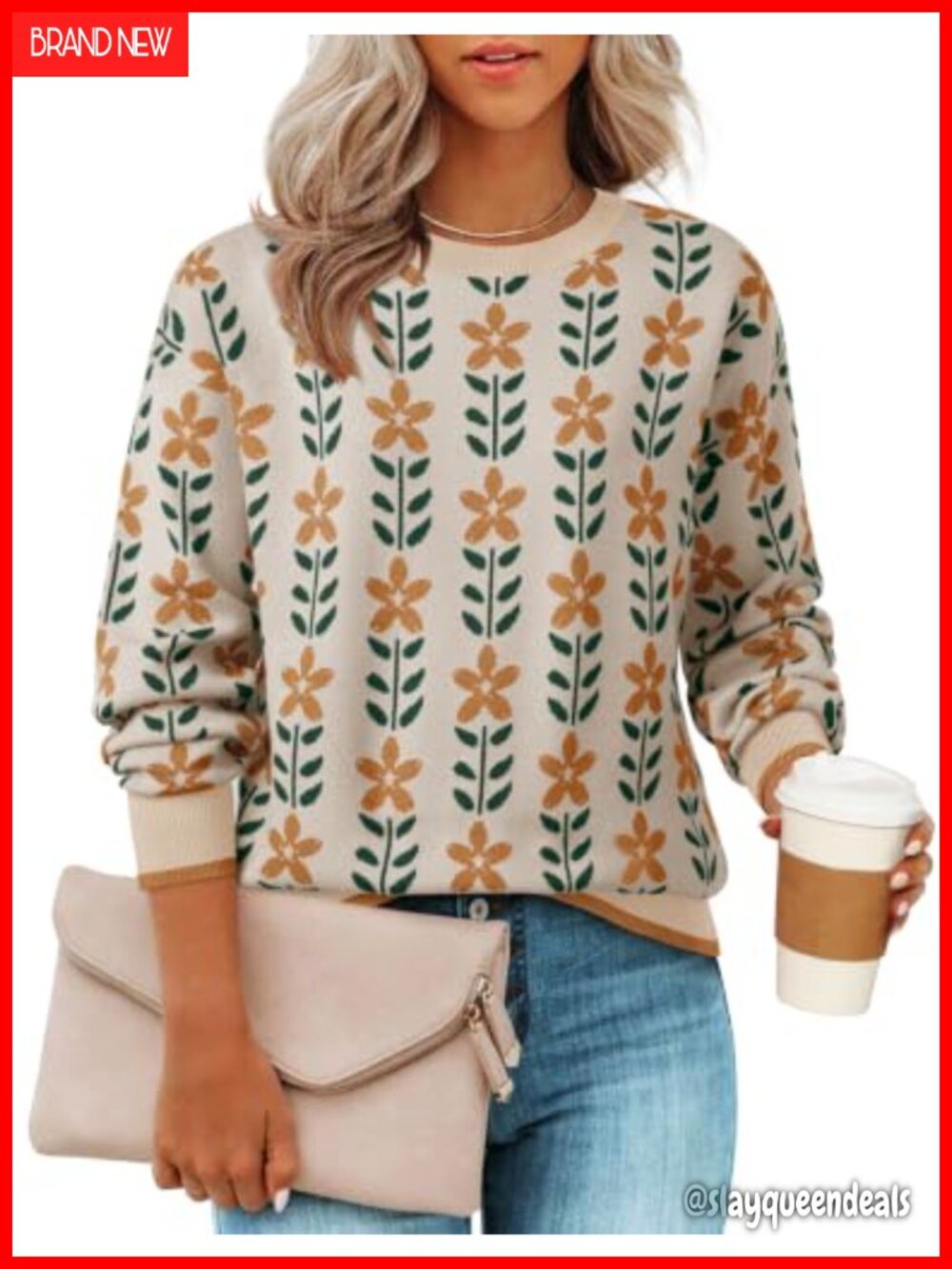 ZESICA Women's Long Sleeve Crewneck Printed Knitted Sweater Pullover